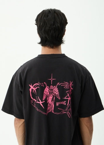 Afends Goddess Heavyweight Boxy Tee in Stone Black - men's t-shirt back view
