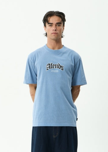 Afends Home Retro Tee in Washed Slate Blue - men's t-shirt front view