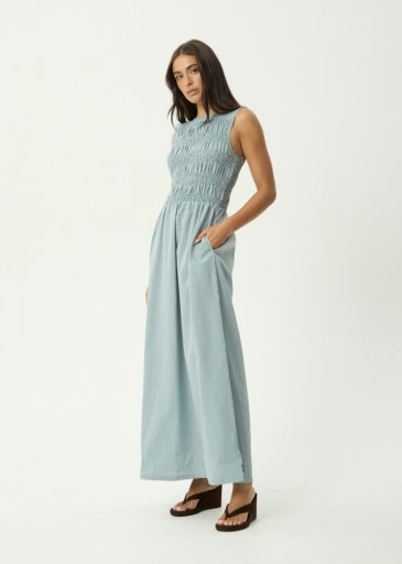 Afends Loren Maxi Dress in Teal Stripe - women's dress back view