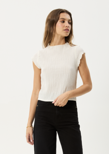 Afends Wren Seersucker Top in Off White - women's top front view