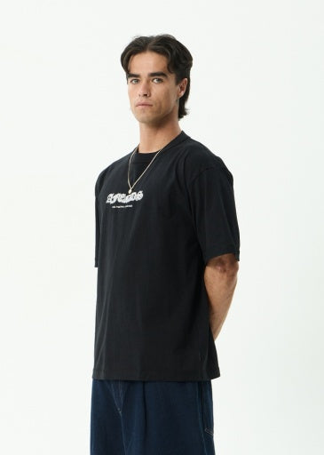 Afends Script Boxy Tee in Black - men's t-shirt detail view