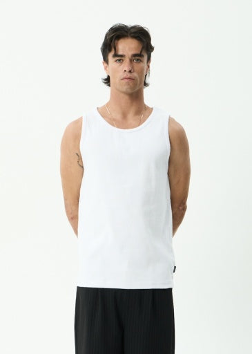 Afends Paramount Rib Singlet in White - men's tank top front view