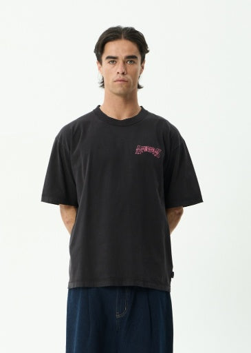 Afends Goddess Heavyweight Boxy Tee in Stone Black - men's t-shirt detail view