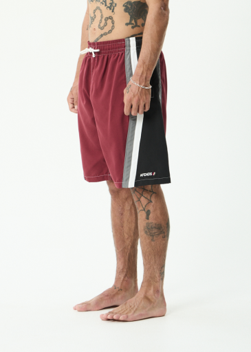 Afends Tallows Swim Short 22 Inch in Burgundy - men's boardshorts front view