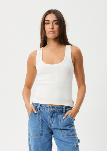 Afends Layden Rib Singlet in White - women's tank top front view