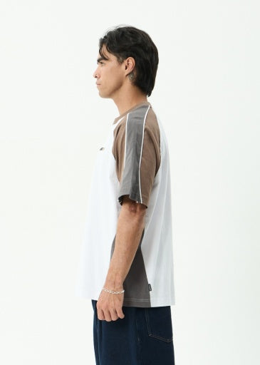 Afends Tallows Panelled Raglan Tee in White - men's t-shirt side view