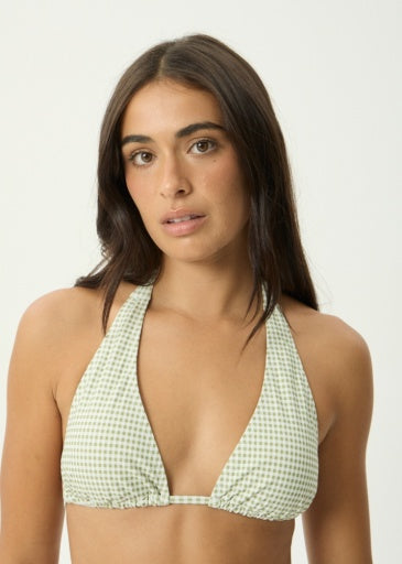 Afends Brays Bikini Top in Sage Gingham - women's bikini top front view