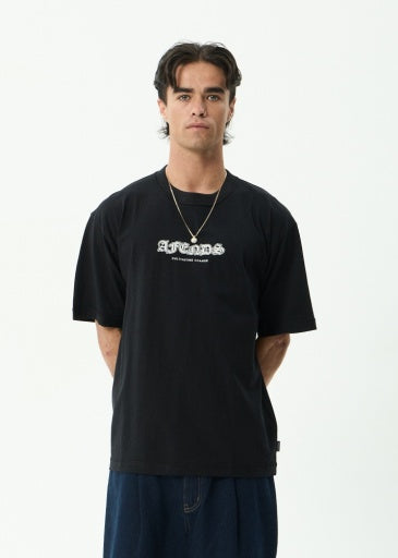 Afends Script Boxy Tee in Black - men's t-shirt front view