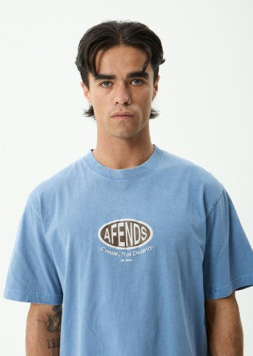 Afends Destroyed Retro Tee in Washed Slate Blue - men's t-shirt front view