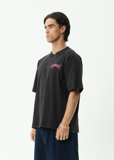Afends Goddess Heavyweight Boxy Tee in Stone Black - men's t-shirt side view