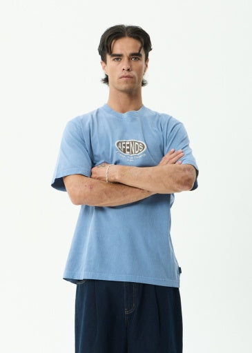 Afends Destroyed Retro Tee in Washed Slate Blue - men's t-shirt back view