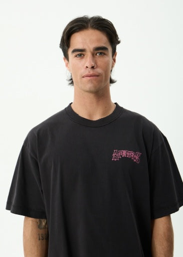 Afends Goddess Heavyweight Boxy Tee in Stone Black - men's t-shirt front view