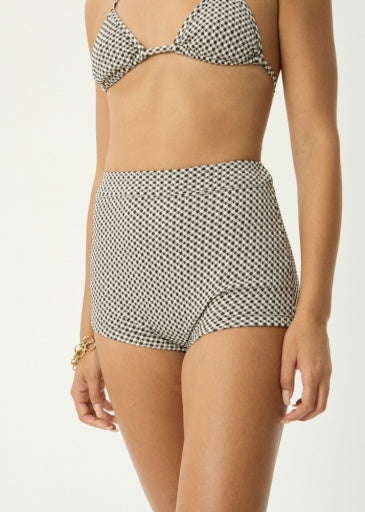 Afends Andrea Cheeky Swim Short in Black / White Gingham - women's shorts front view