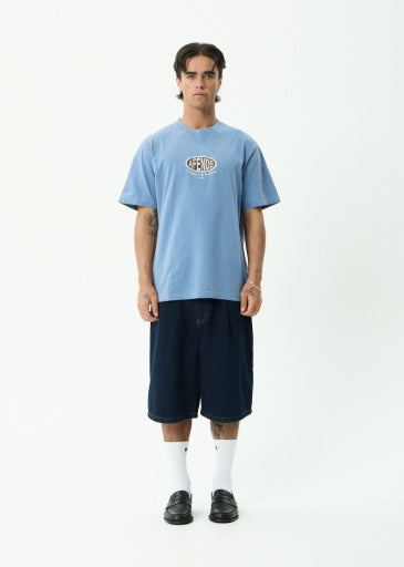 Afends Destroyed Retro Tee in Washed Slate Blue - men's t-shirt detail view