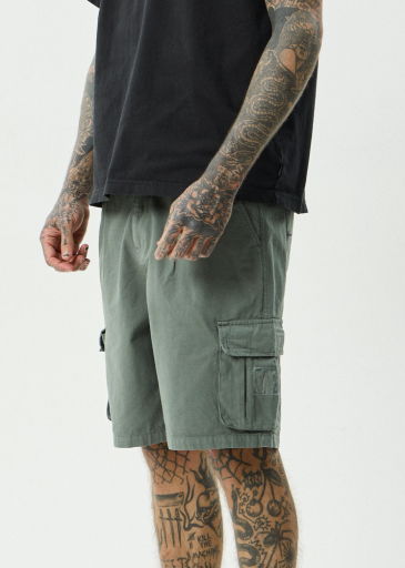 Afends Summit Pleated Cargo Short 22" in Washed Sycamore - men's shorts back view