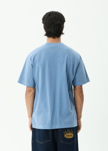 Afends Destroyed Retro Tee in Washed Slate Blue - men's t-shirt side view
