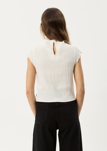 Afends Wren Seersucker Top in Off White - women's top back view