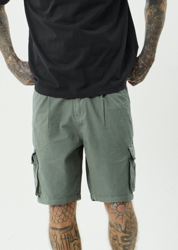 Afends Summit Pleated Cargo Short 22" in Washed Sycamore - men's shorts side view
