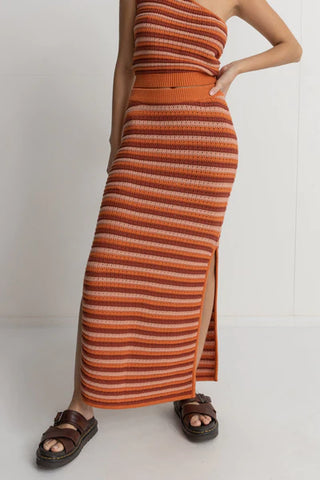 Spirit Knit Stripe Midi Skirt - Coral