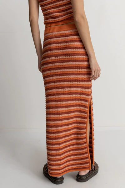 Spirit Knit Stripe Midi Skirt - Coral