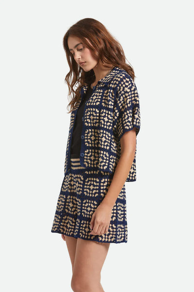 Crochet S/S Button Down - Indigo/Off White